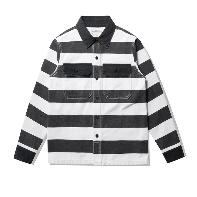 

2023 Vintage Canvas Jacket Men Spring Autumn New 16OZ Heavy Striped Long Sleeve Retro Casual Cardigan Motorcycle Coat