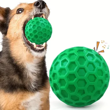 Tough Natural Rubber Dog Chew Toy Indestructible Squeaky Ball for Aggressive Chewers Beef Flavor Hexagonal Design Dental Health 1