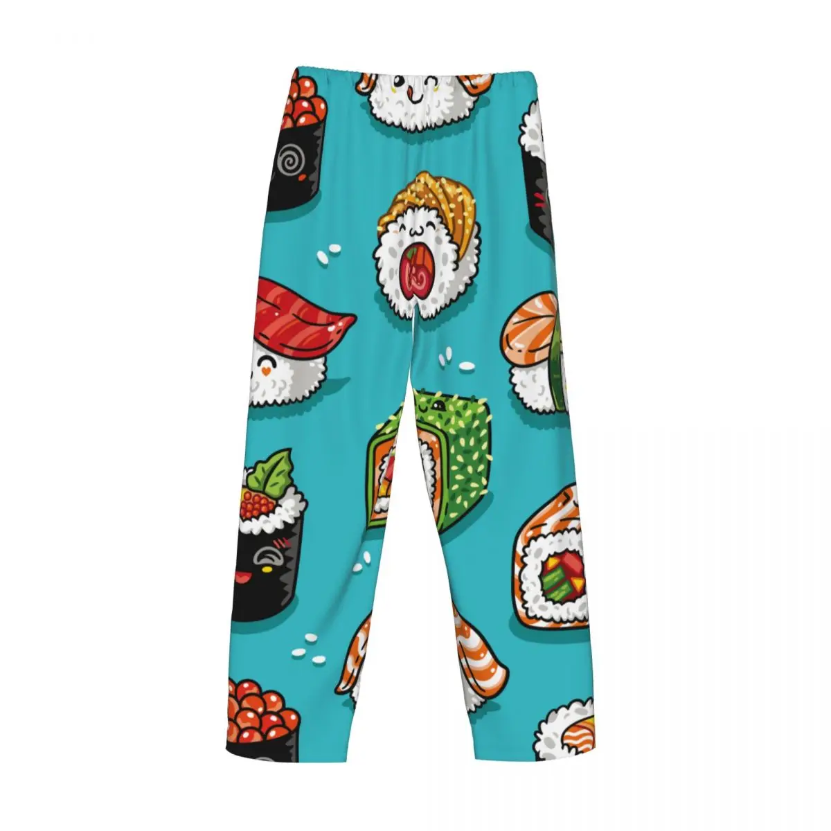 Custom Printed Men's Pajama Pants Cartoon Rolls Sushi Food Sleepwear Sleep Lounge Bottoms with Pockets 5