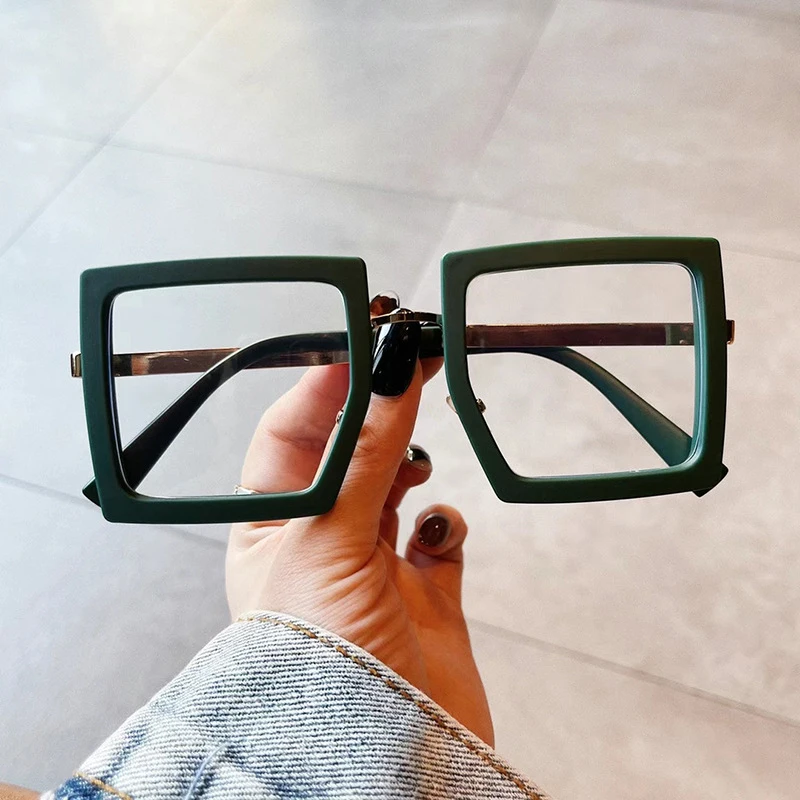 Oversized Eyeglass Frames For Women Trendy Blue Light Blocking Big Square Reading Glasses Men Transparent Fashion Eyewear +1.75 4