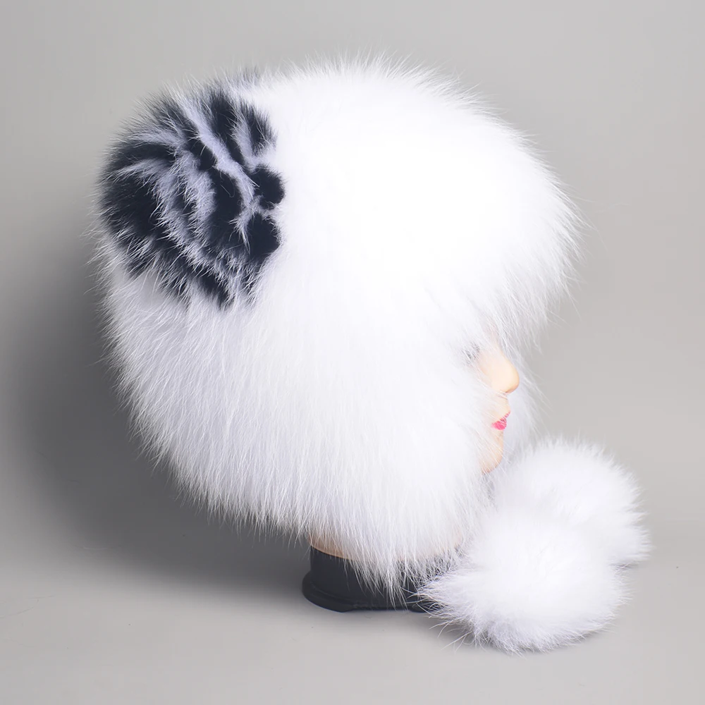 Winter Hat Woman Warm Cat Ushanka Balaclava Russian Fox Fur Trapper Women Bomber Hats Luxury Furry Snow Cap Earflap Fox Fur Hat 2