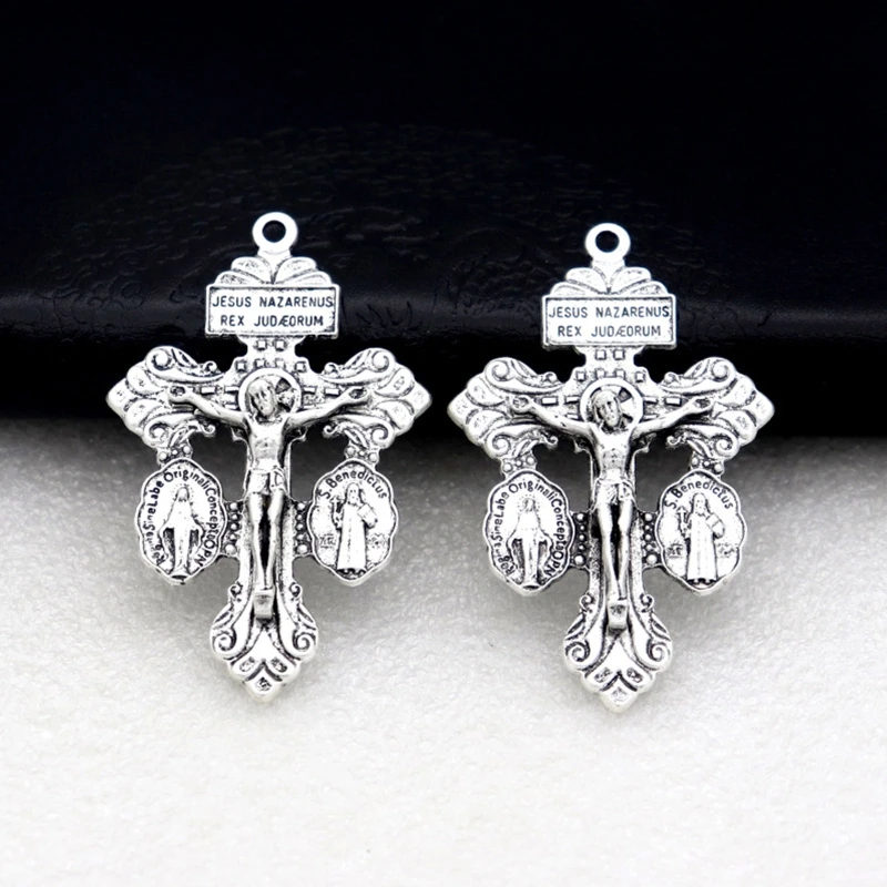 Praying Cross Necklace Metal Jesus Crucifix Figurine Crafts for Handmade DIY Religious Jewelry Pendant