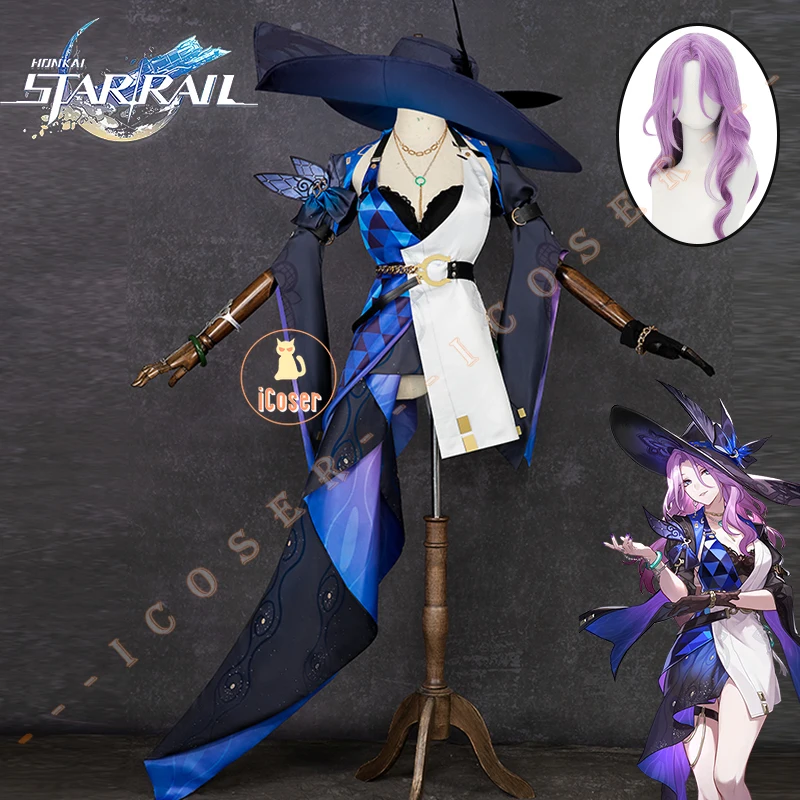 Honkai 스타 레일 옥 코스프레 코스튬 가발, 원피스 유니폼 모자 귀걸이, 10 개의 스톤 하트 소품, 여성 소녀 할로윈 파티, iCoser