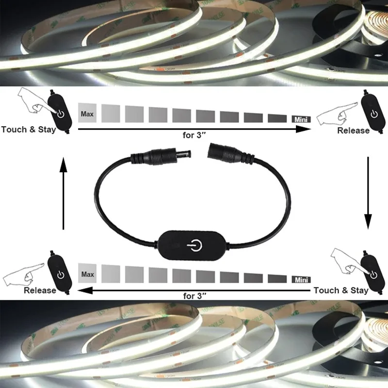 Led dimmer switch led dimmer controller smart dimmer switch lamp dimmer led strip switch led string dimmer power cords dimmer switch DC12V 5V 3A LED Tape Lights Touch Dimmer Switch Brightness Dimming Memory Function DC Plug For 5050 SMD COB LED Strip
