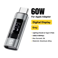 Essager Digital Display OTG Adapter: Fast Charging USB - C to Lightning Connector (60W Type - C Male)