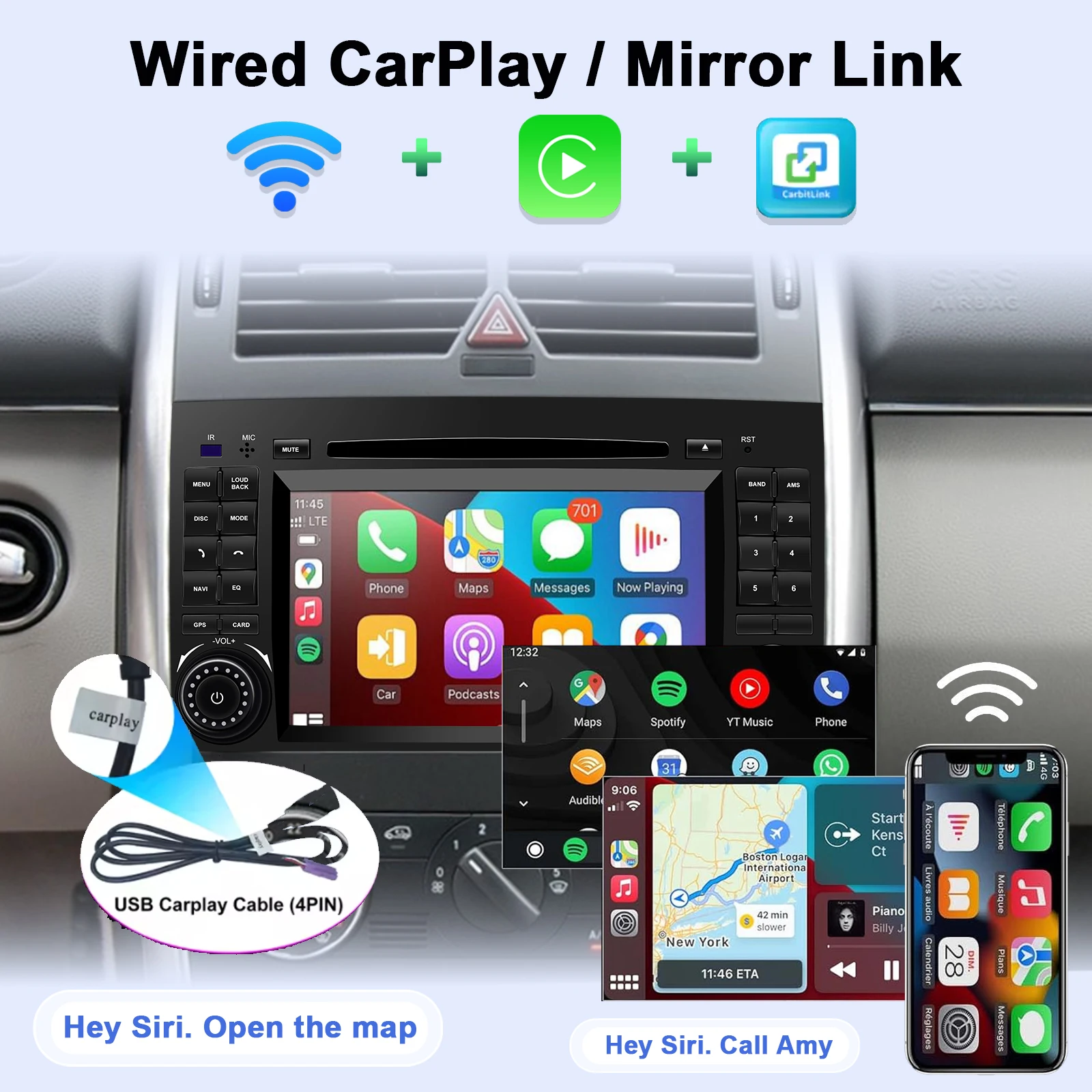 7'Android Car Radio for Benz W169 W245 B16 B170 B180 B200 W639 Vito Viano W906 M