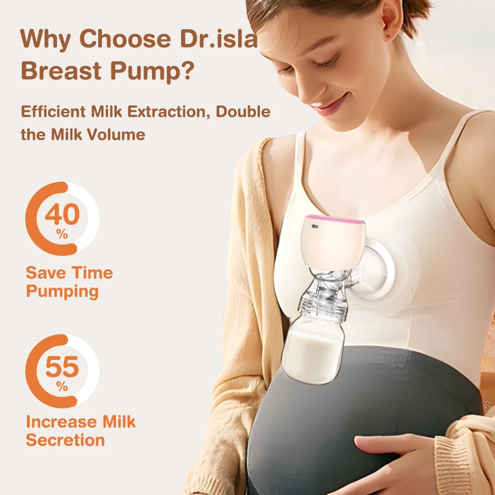 Dr.isla Portable Electric Breast Pump with Night light Milk Puller for Breastfeeding Low Noise with 180ml Milk Bottle BPA-Free electric breast pump