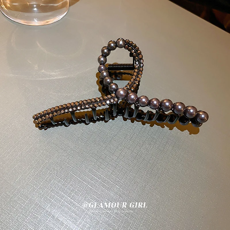 

KAITIN New Style Diamond Pearl Light Luxury Zigzag Cross Hair Clip Back Head Curly Hair Clip Fashionable Hair Accessories