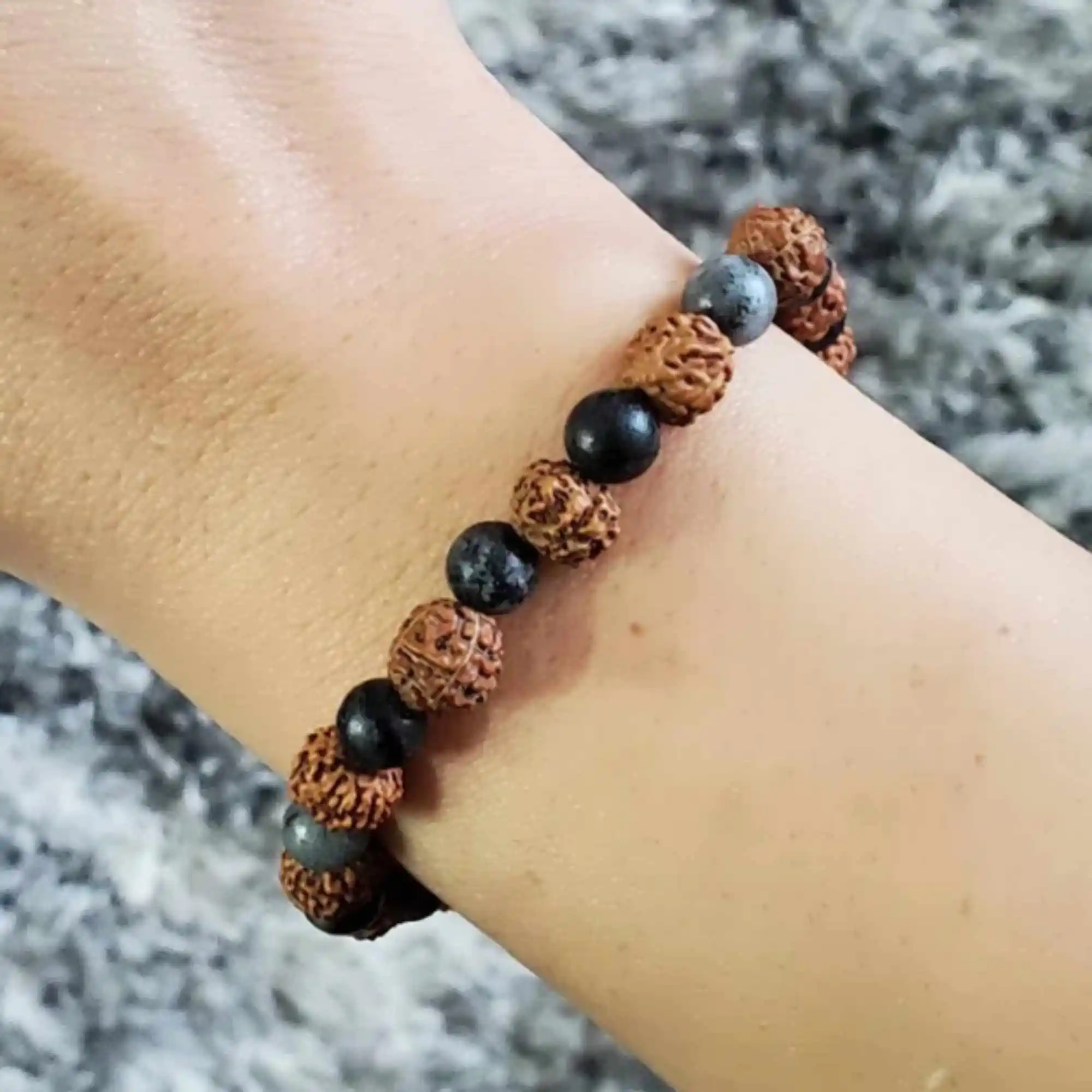 

Natural brown round rudraksha Picasso Jasper Marble Jasper bracelet Meditation Spirituality Pray Beaded Prayer