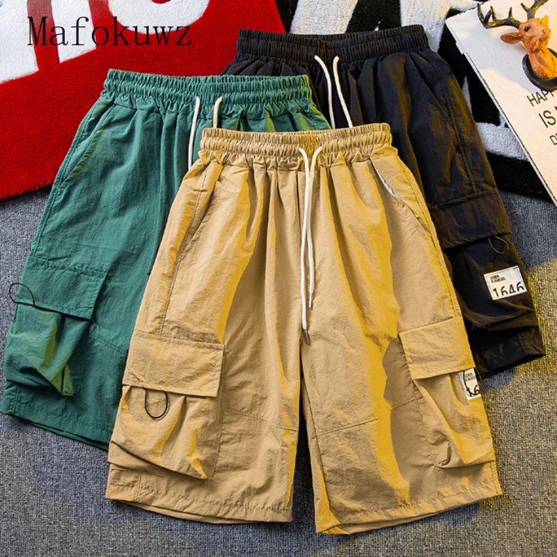 Summer Thin Ice Silk Quick-drying Shorts Men's Workwear Loose Casual High Street Personality Five-point Pants Male Sportswear