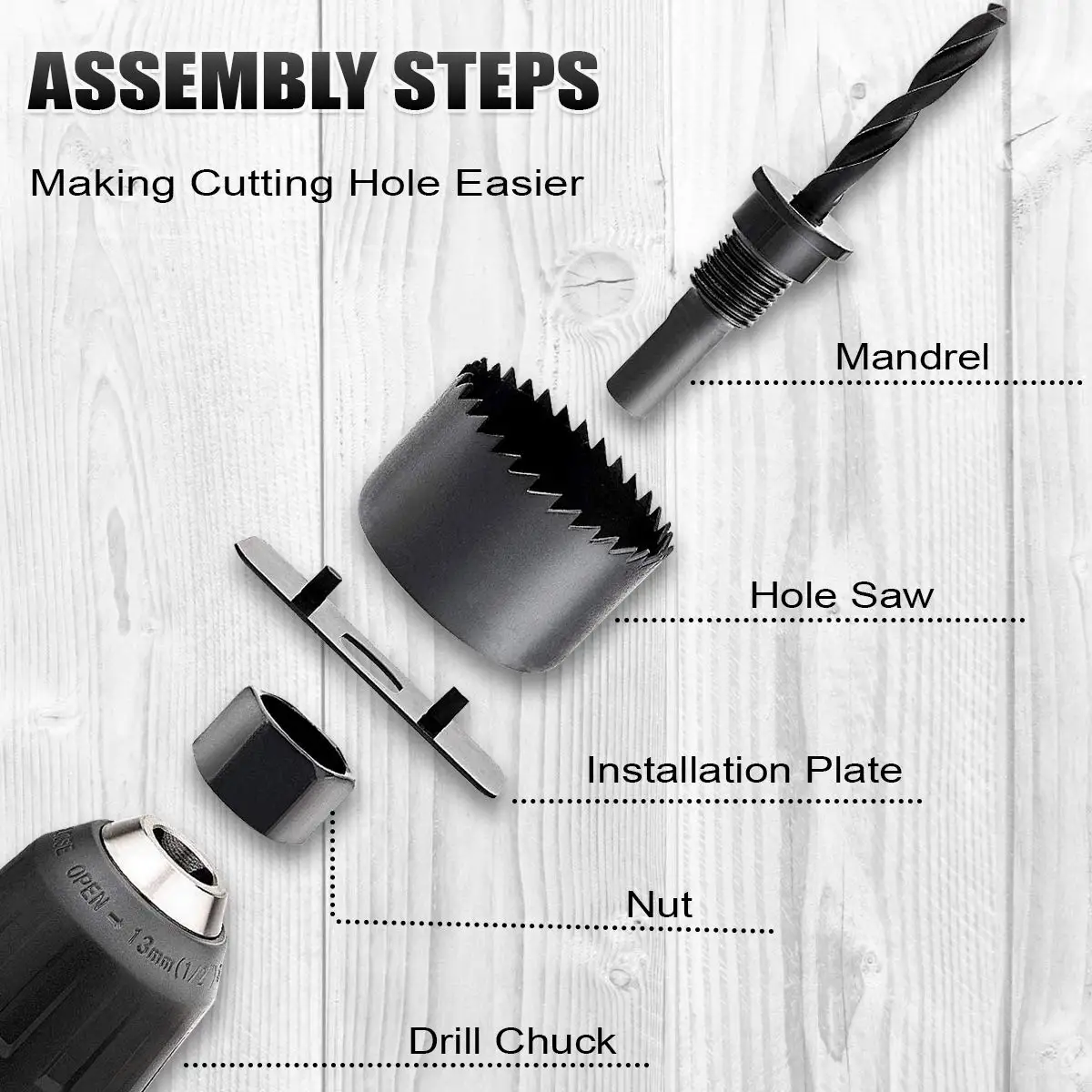 Hole Saw Set 2/3/6/8/13/16PCS Hole Saw Kit 19mm-127mm Hole Saw Mandrels Hex Key with Storage Box Ideal for Soft Wood PVC Board