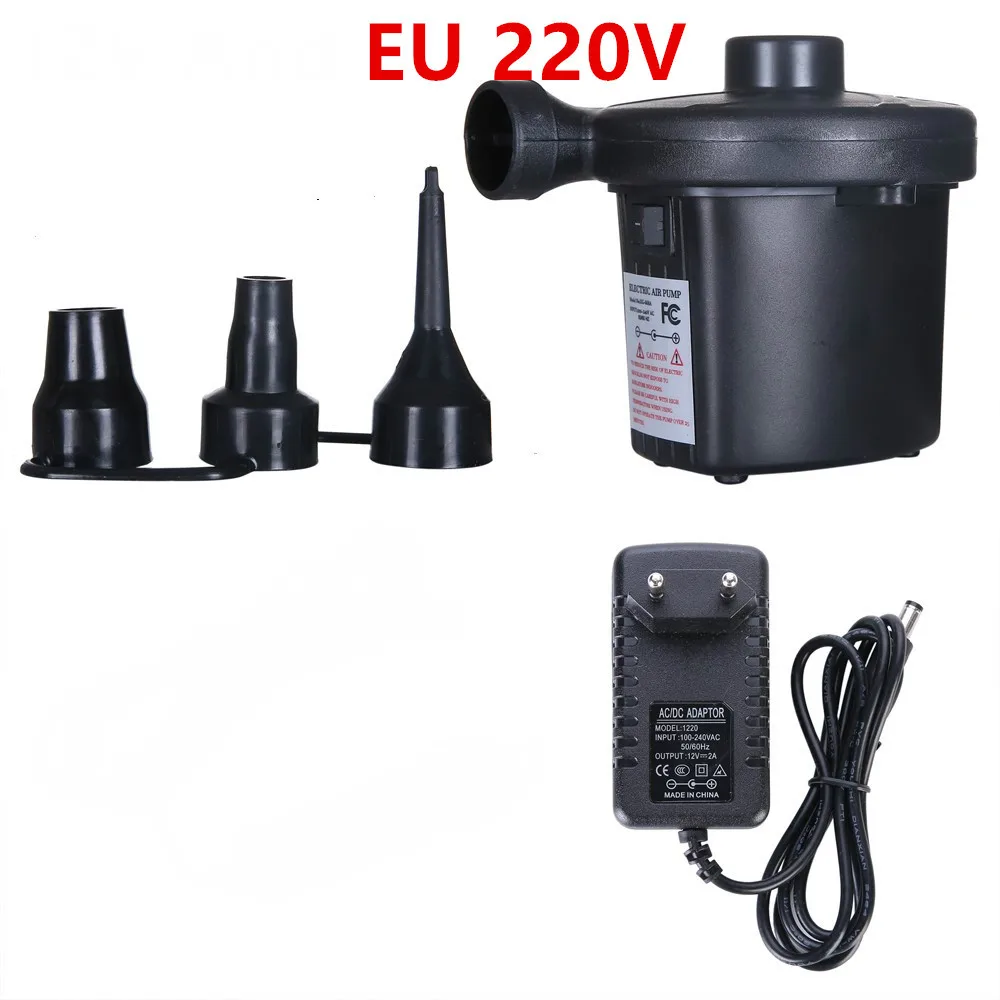 Eu Plug 220V 12V Electric Inflatable Pump for Swimming Pool Ring Quick Air Filling Compressor with 3 Nozzles for Camping Life