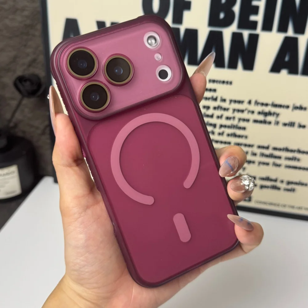 Magnetic Matte Translucent Case with Glass Lens Protection and Non-Slip Bumper
