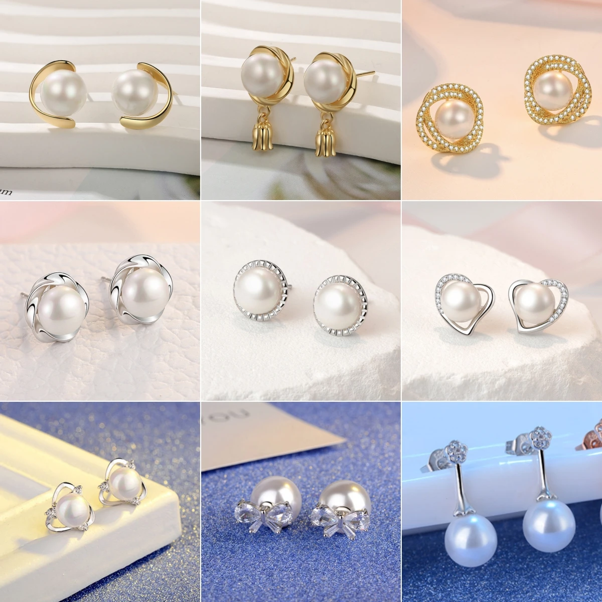 925 sterling silver women's earrings, geometric heart pearl zircon ...