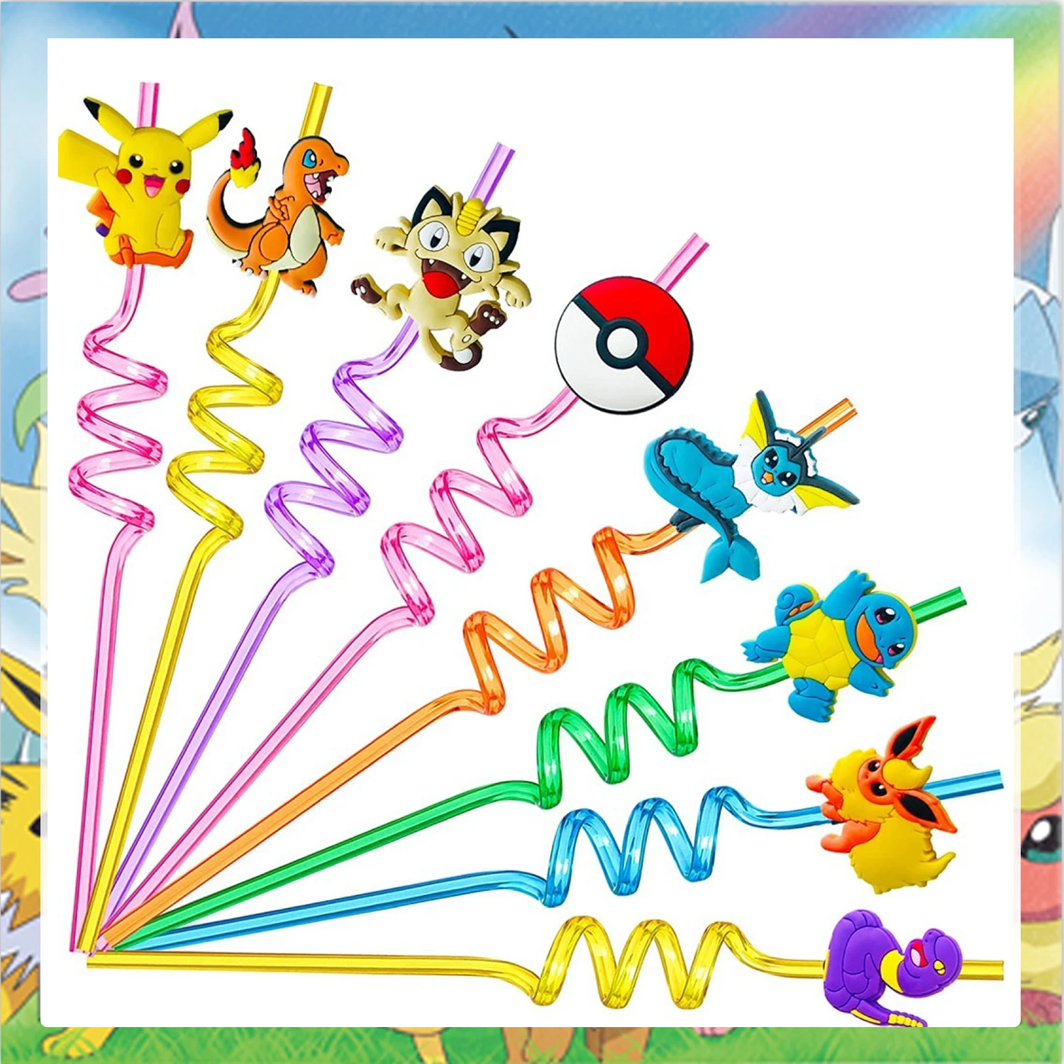 1/5/10PCS Pokemon Reusable Plastic Straws Pikachu Kids Birthday