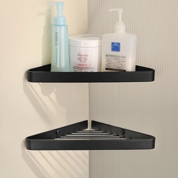 Portaoggetti da bagno in acciaio inossidabile 304 Portaoggetti da parete per bagno Portaoggetti ad angolo Cestino triangolare grigio/nero/argento 1