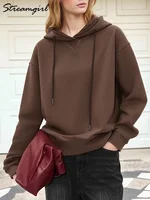Streamgirl Brown Hoodies With Lace Women Oversize Plain Spring Elegant Butter Yellow Hooded Sweatshirts For Women Oversized - Image 3