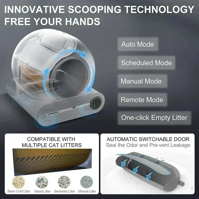 65L Automatic Intelligent Cat Litter Pan APP Controls Self Cleaning Fully Closed Electric Deodorising Litter Box Rubbish Bag 3