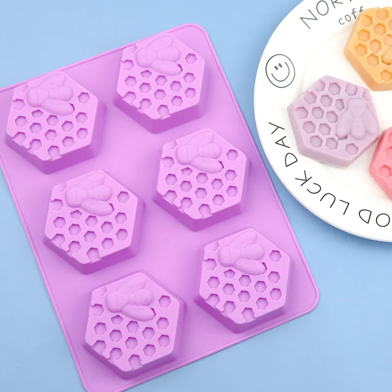 Handmade Soap Silicone Mold 6-Piece Bee Shape Silicone Mold Handmade Soap  Mold Homemade Honeycomb DIY Cake Mold Soap Molds