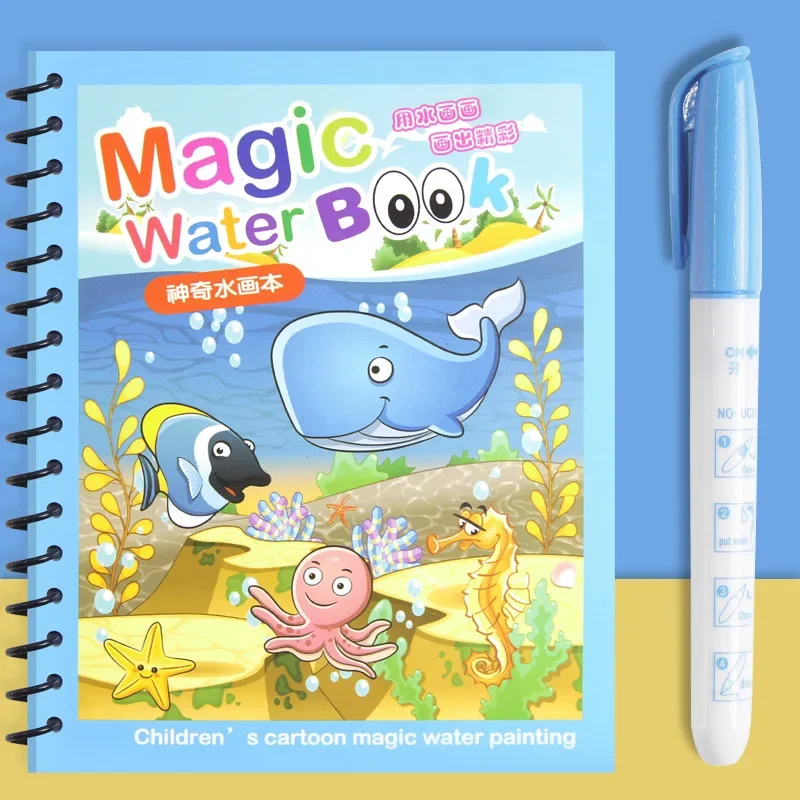 Children Early Education Toys Magical Book with Pen Water Drawing Montessori Toys Gift Reusable Coloring Book Magic Drawing Book 3