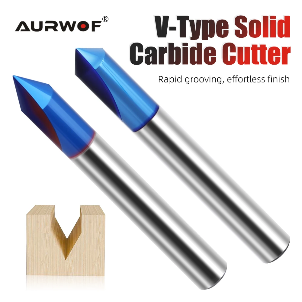 Aurwof 1pc Holz bearbeitung Fräser blau Nano V-förmiges Messer Gesamt legierung 15-90 Grad Schnitz messer Trimm maschinen kopf