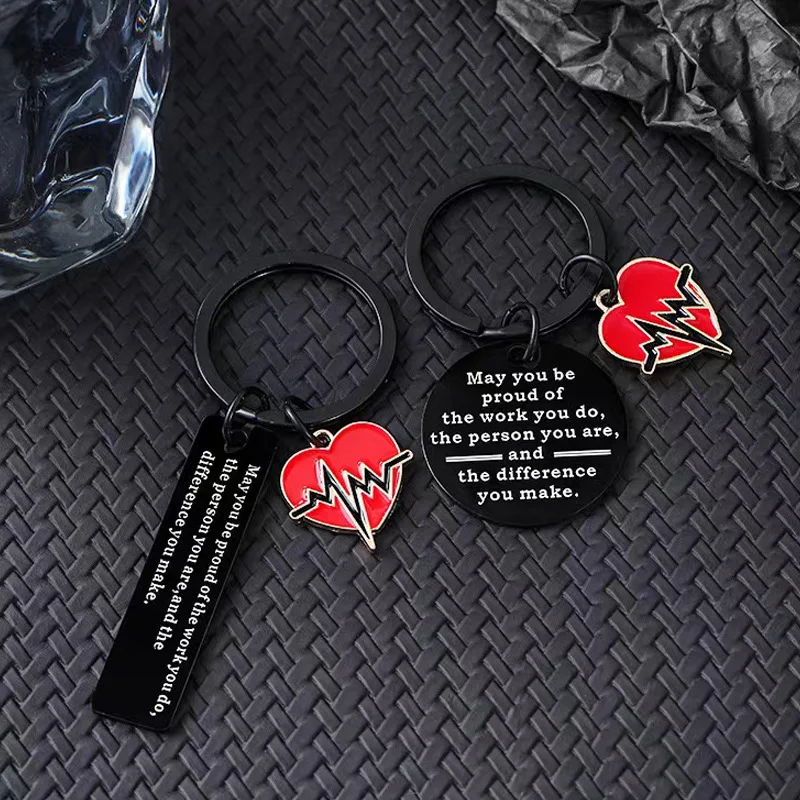 10 Pieces Black ECG Keychain Pendant for Women Doctors Nurses ...
