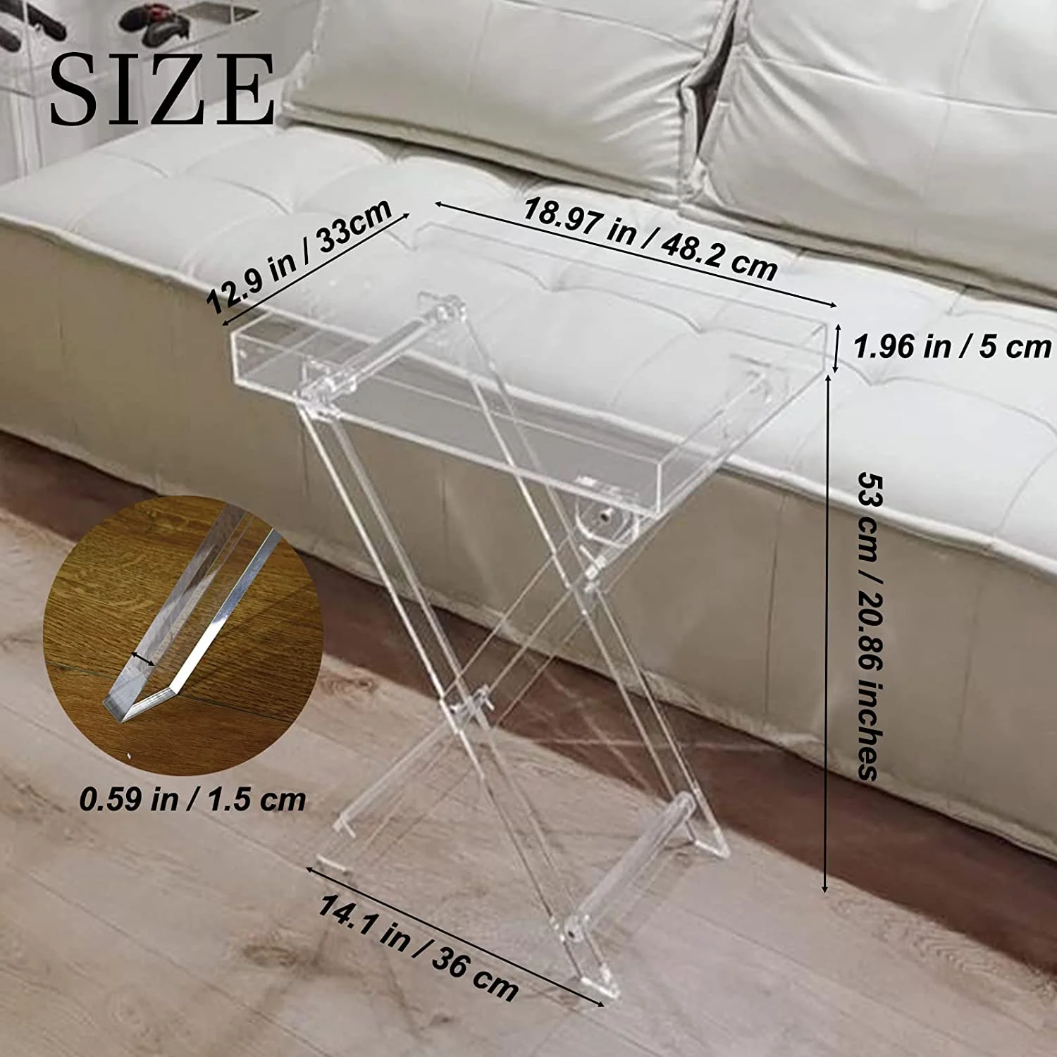 Bespoke clear Acrylic Tea Coffee Folding Tray Table for Home Decor Lucite Side Table Sofa End
