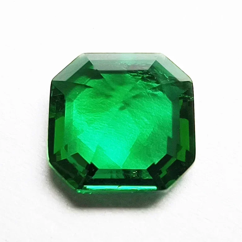 Lab Grown Zambian Emerald Asscher Cutting Hydrothermal Hand Cut with Cracks Inclusions Inside Selectable AGL Certificate