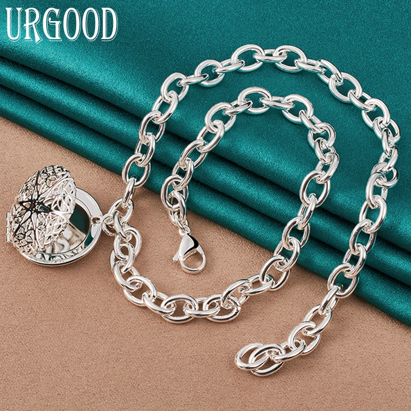 

925 Sterling Silver 18 Inches O-Chain Round Photo Frame Pendants Necklace For Women Party Engagement Wedding Fashion Jewelry