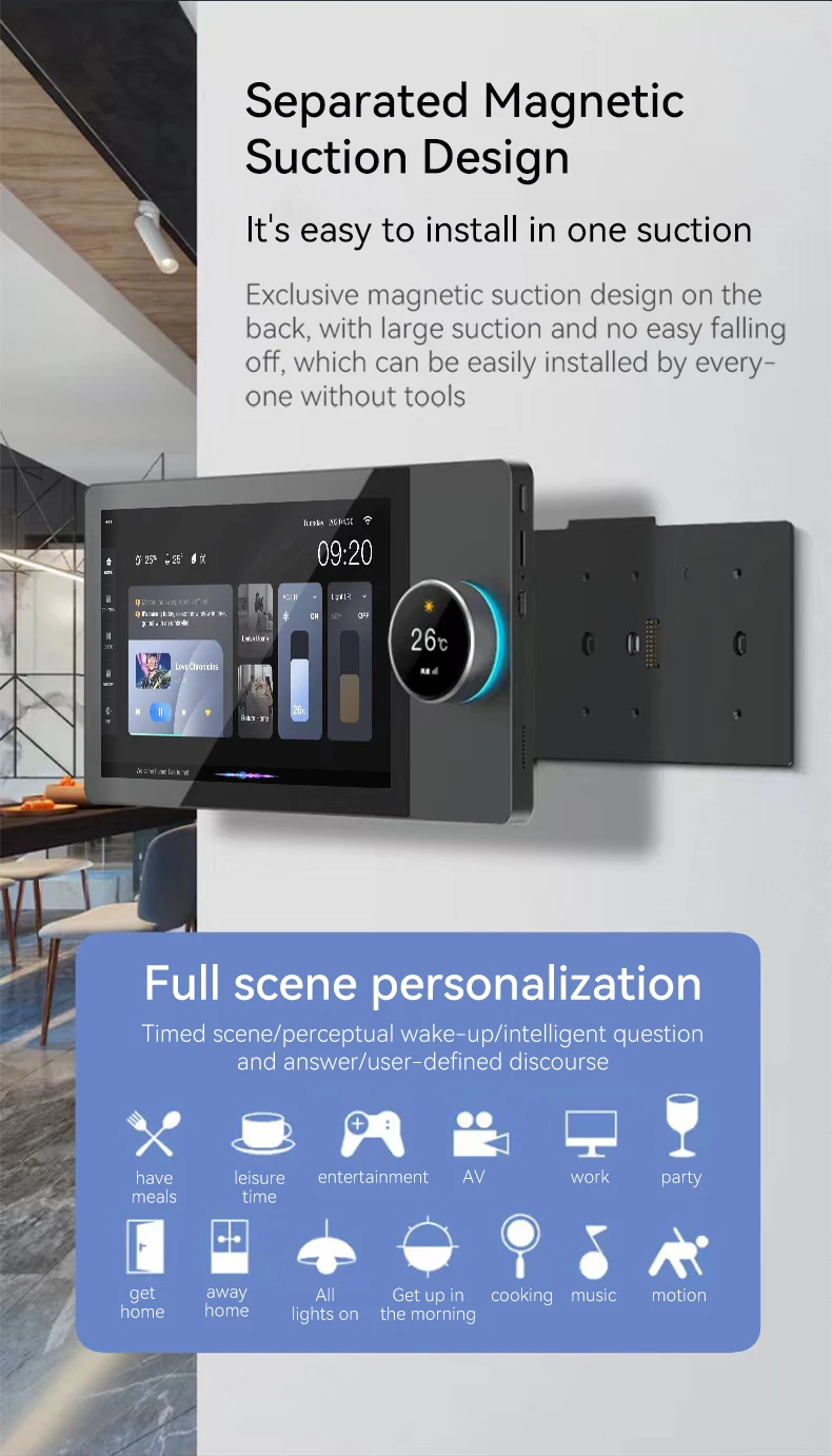 SZMYQ Tuya Smart Home 6Touch Screen Music Playback & Smart Home Control Panel With Buil-In Gateway With A Knob