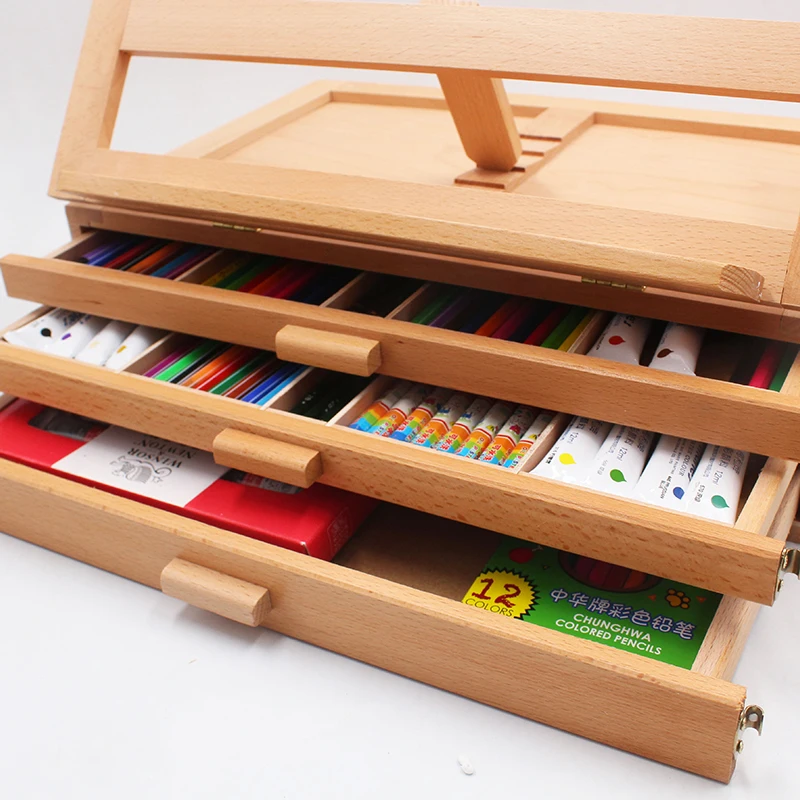 Boîte de rangement portable en bois réglable, 3 MELStorage, Liative el, Beechwood, Artist Desktop Case with Beardas Down Canvas, Liative el for Markers