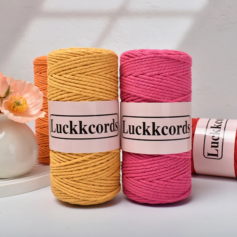 Luckkcords 할로우 코튼 스레드 순면 다크론 라운드 스트랜드, 수제 DIY 크로셰 바늘 직조 재료 패키지, 2mm, 150g/롤
