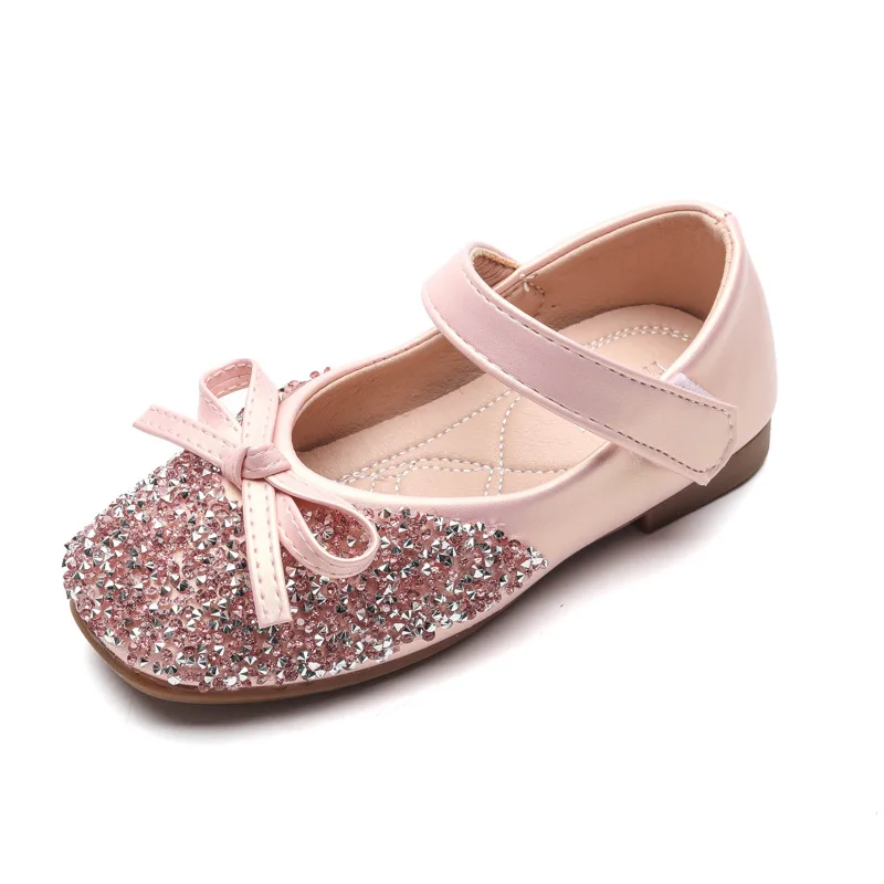 Kids Leather Shoe Spring Autumn Elegant Girls Party Shoes Fashion Sequins Bowtie Children Princess Shoes for Wedding Shallow 6