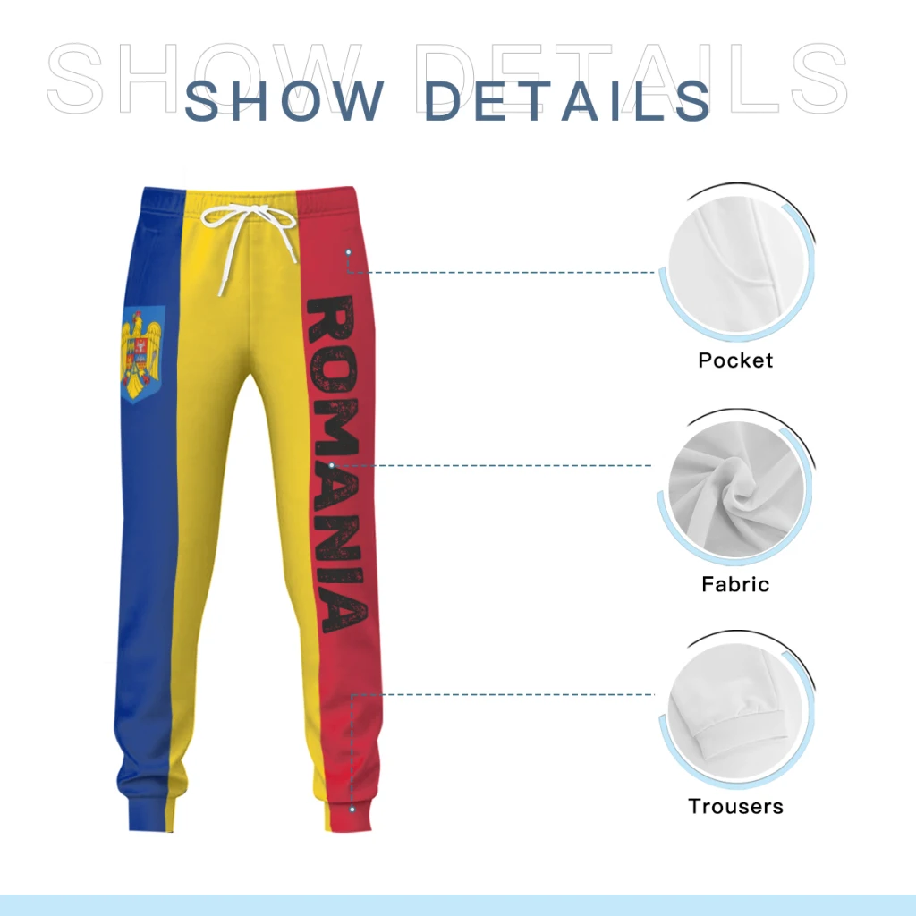 2025 Romania Flag Mens Sweatpants with Pockets Joggers for Men Sports Casual Sweat Pants With Drawstring 5