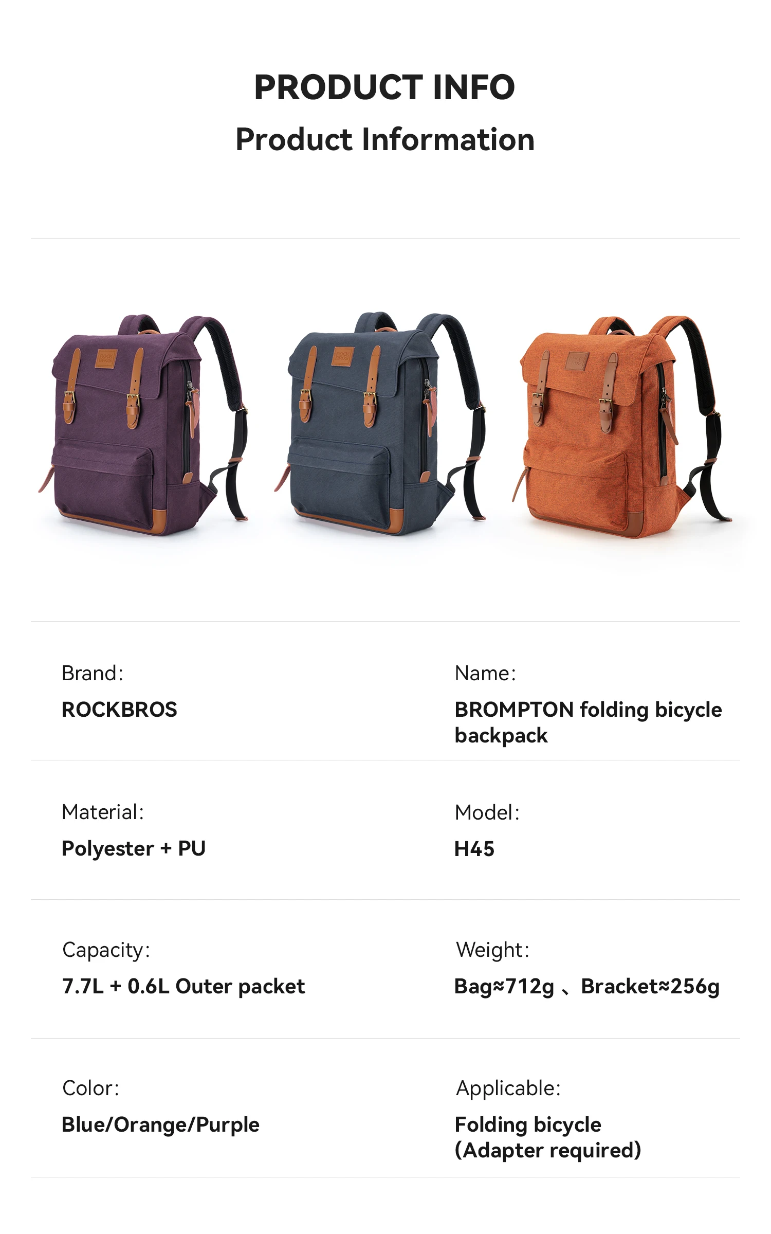 ROCKBROS Backpack Folding Bicycle Bag 11.5L Capacity Portable Bag Handbag with YKK zipper for Brompton Folding Bicycle Backpack