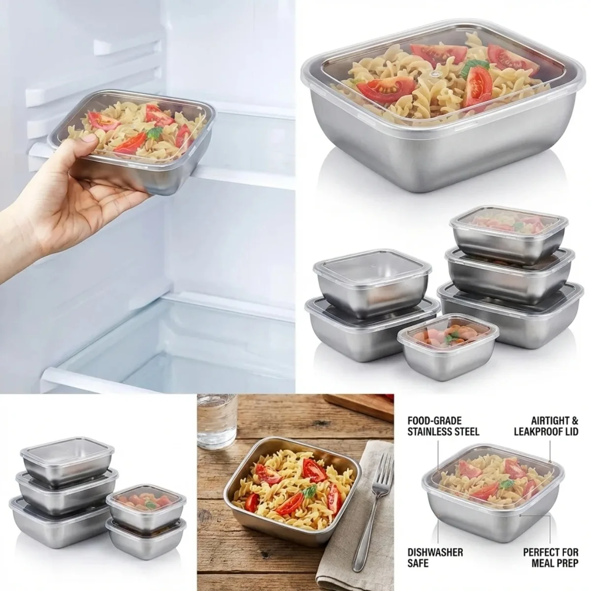 Stackable Stainless Steel Lunch Box Set - 5-Piece Food Storage Containers for Meal Prep, Kitchen, and Travel