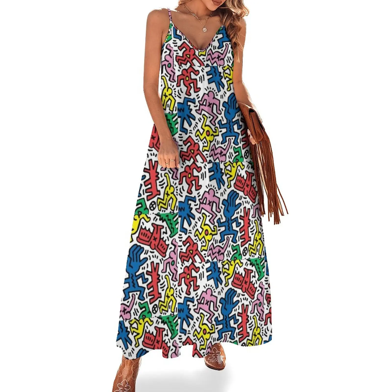 

Haring pop art Sleeveless Dress Woman clothing womens dress Prom gown summer dress woman 2023 trendy