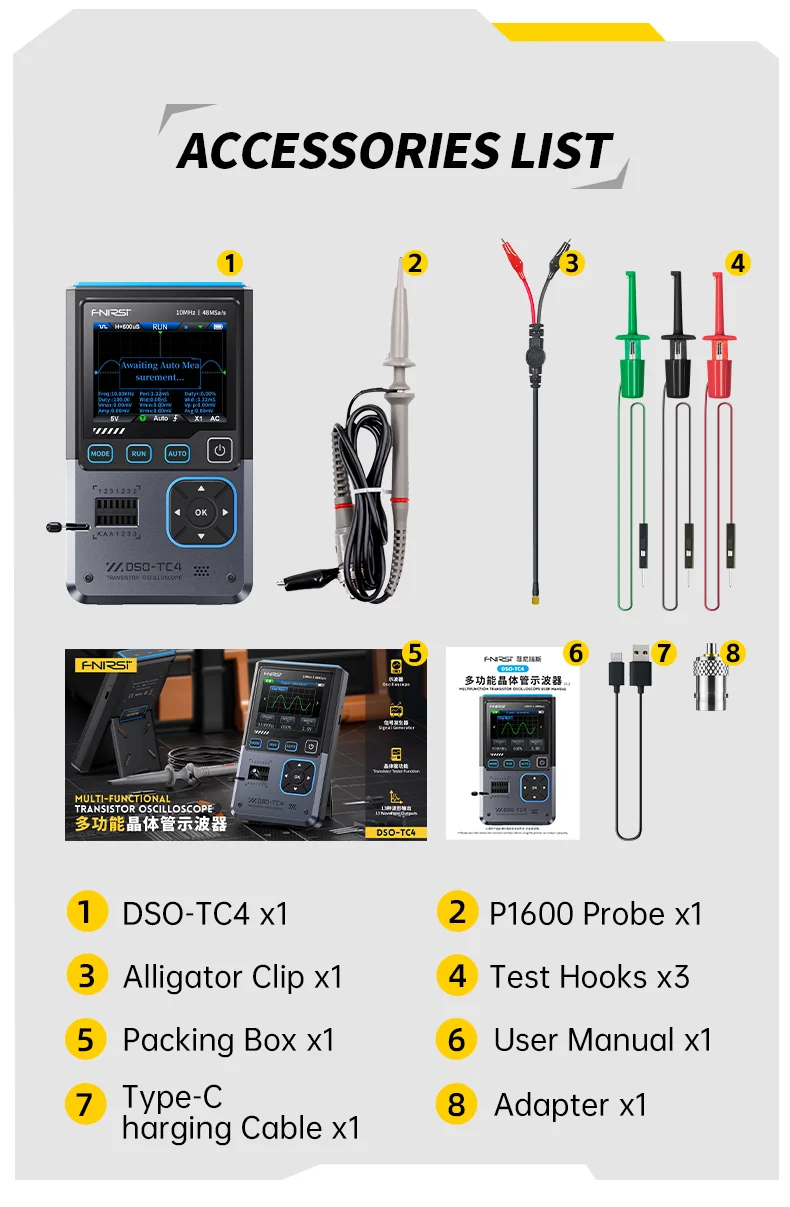 DSO-TC4 Handheld 3-in-1 Digital Oscilloscope, Transistor Tester 10MHz 48Ms/s Ele