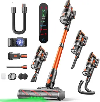 Cordless Stick Vacuum Cleaner 600W, 50KPa, 65Min Runtime, Wall Mount Charging, Auto Mode, Touchscreen, Self-Standing, for Home, 1