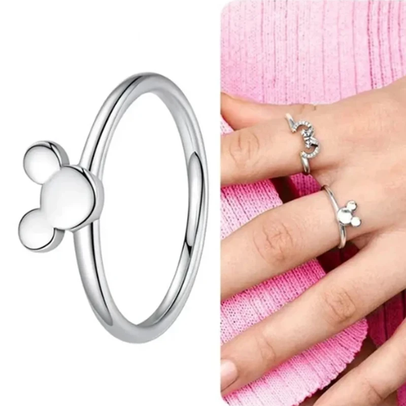 Brand new 925 silver Mickey Mouse and Minnie Mouse women's rings are suitable for women's fashion and exquisite ring jewelry 6