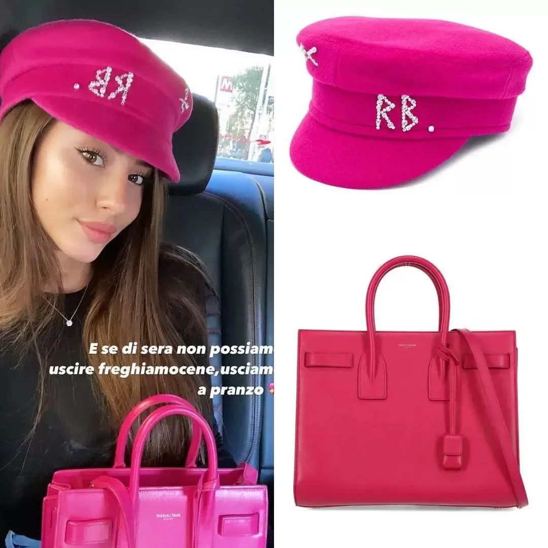 New Hop Pink Rhinestone Wool Newsboy Caps Fashionable Flat Top Cap