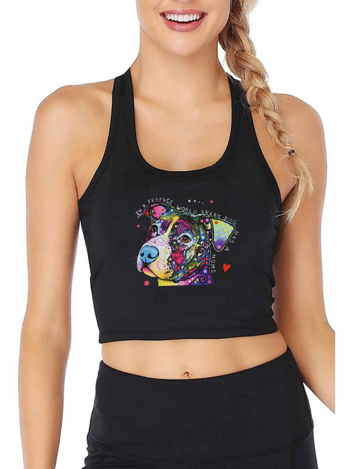 

In A Perfect World Every Dog Has A Home Graphics Sexy Crop Top Dog Mom's Casual Fitness Training Tank Tops Fashion Camisole