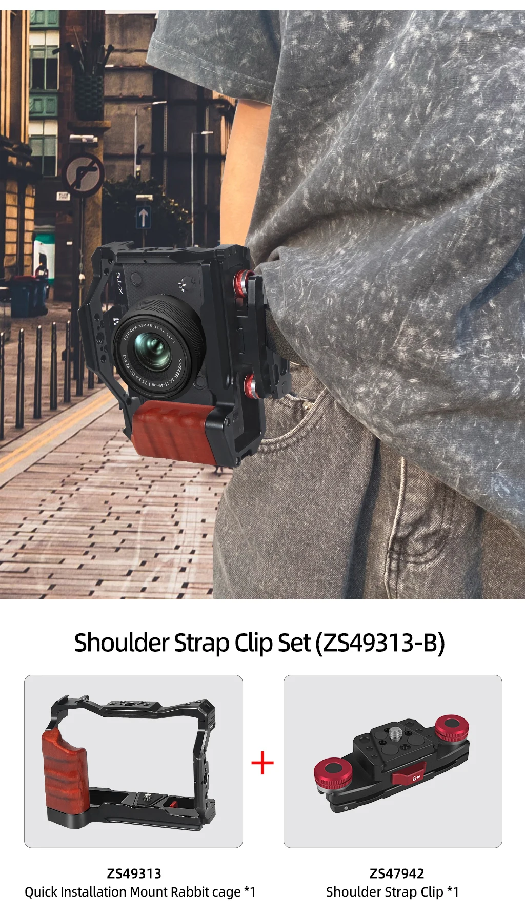 Käfig für Fujifilm X-T5 mit Schnellwechselplatte für Arca-Swiss Handgriff für Fujifilm X-T5 Kamera L-förmiger Griff für DJI Gimbal – Detail 12