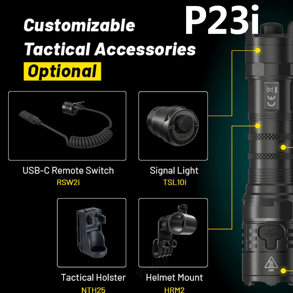 NITECORE P23i 3000 lumen tactical flashlight, with NL2150HPI battery as  standard inside the package