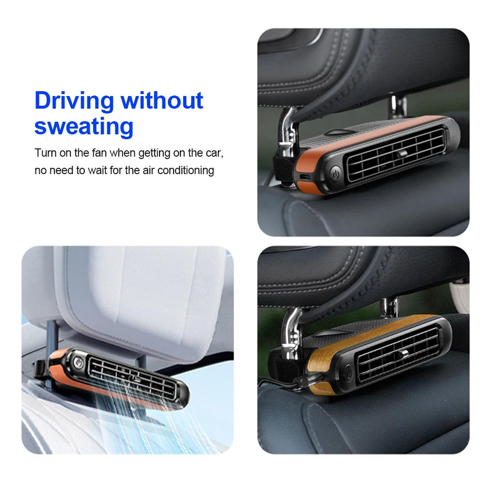 Car Fan Front Rear Seat Headrest Cooling Air Fan Refrigeration 3 Speed With Independent Switch Car Interior Decor
