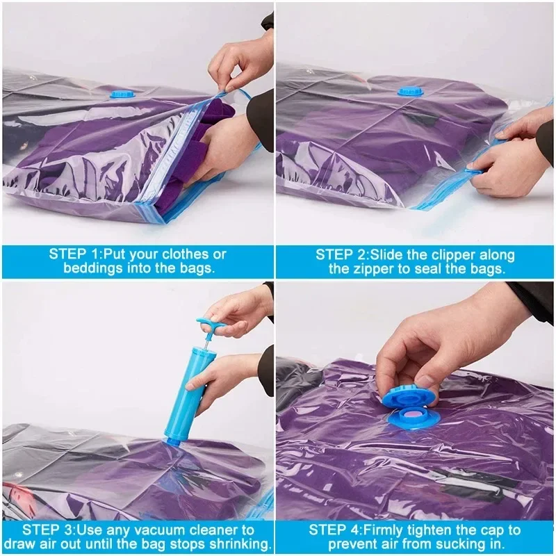 5PCS Vacuum Storage Bags Travel Compression Package Compressed Closet Home Organizer for Pillows Clothes Bedding Foldable Seal 5