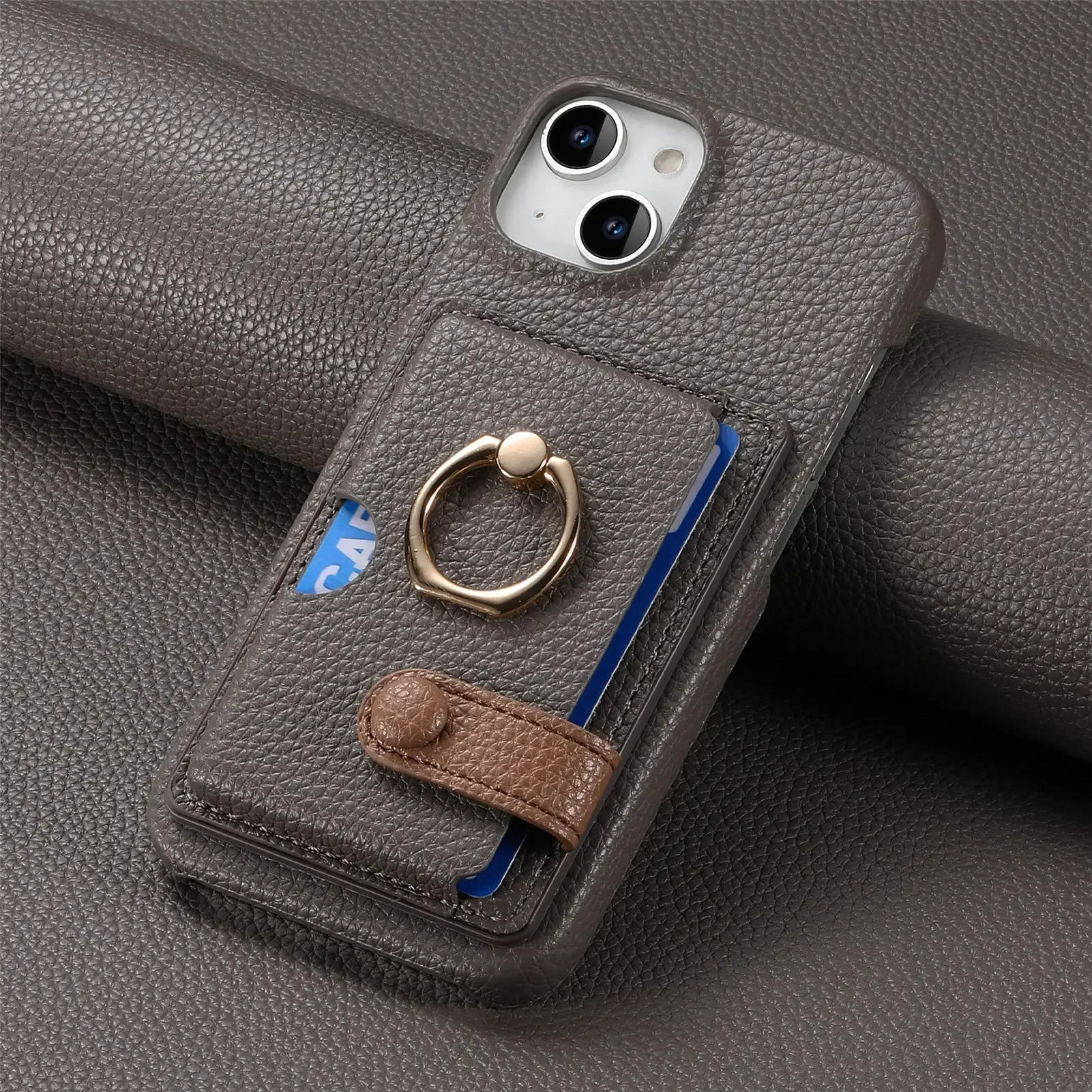 Luxurious Leather Phone Case with Ring Support, Wallet, Card Holder, and Shockproof Protection