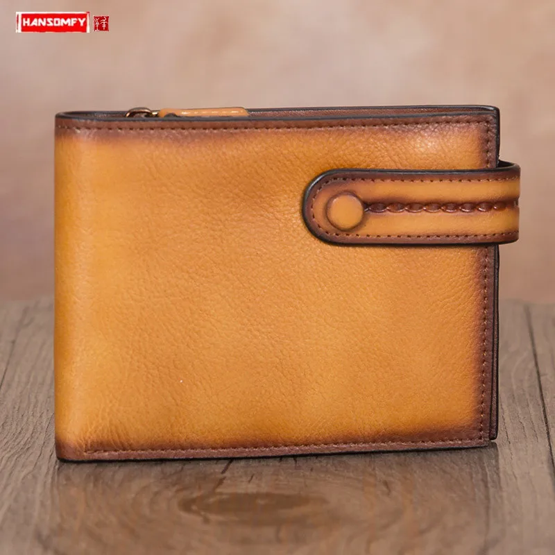 

Genuine Leather Mini Purse Women Wallet Female Card Holder Buckle Short Wallets Clip Cowhide Retro Ladies Thin Horizontal 2 Fold