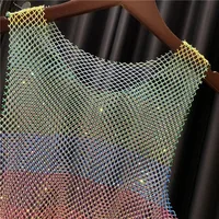 Women&Men Neon Crystal Colorful Rhinestones Shiny Sexy Y2K RainbowTank Tops Party Club Sexy See Mesh Hollow Out  65cm long - Image 2