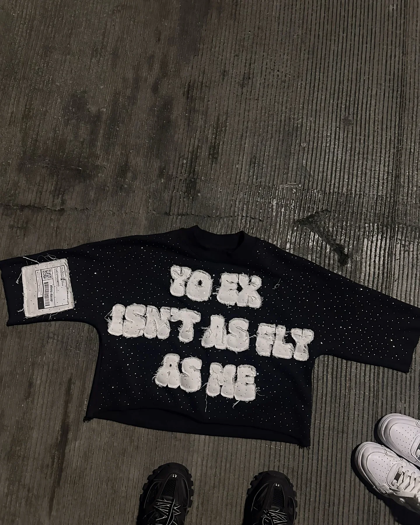New Gothic Letter Patchwork Tracksuit Men Y2k Hip Hop Retro Sequin Striped Clothes Sweatpants T Shirt Two Piece Set Streetwear 3